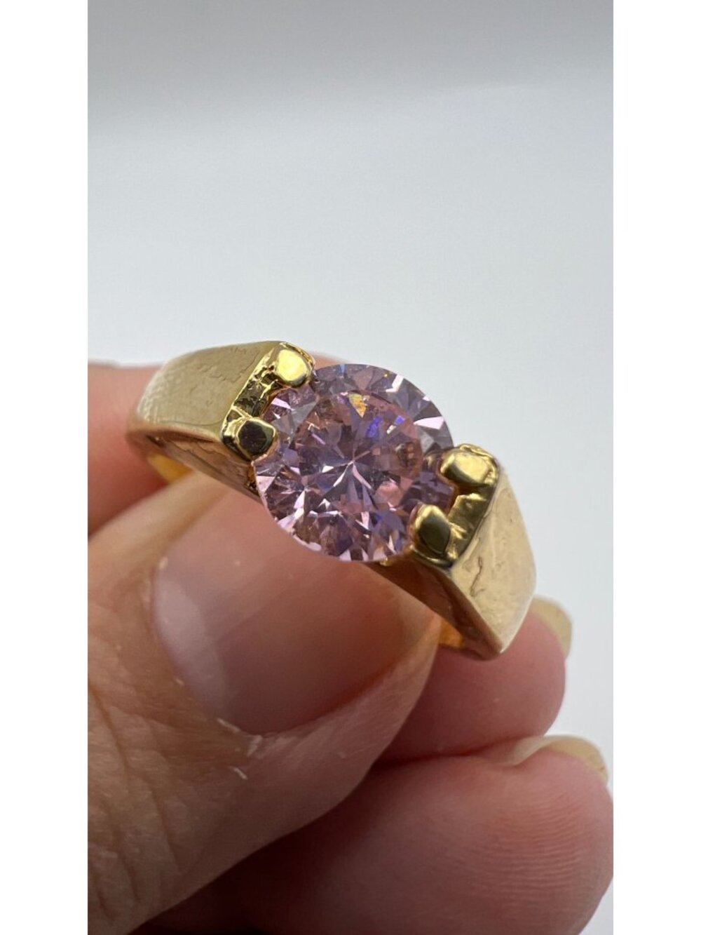 18K Gold-Filled Ring With Pink Cubic Zirconia Stone Size 10 - Picture 3 of 4